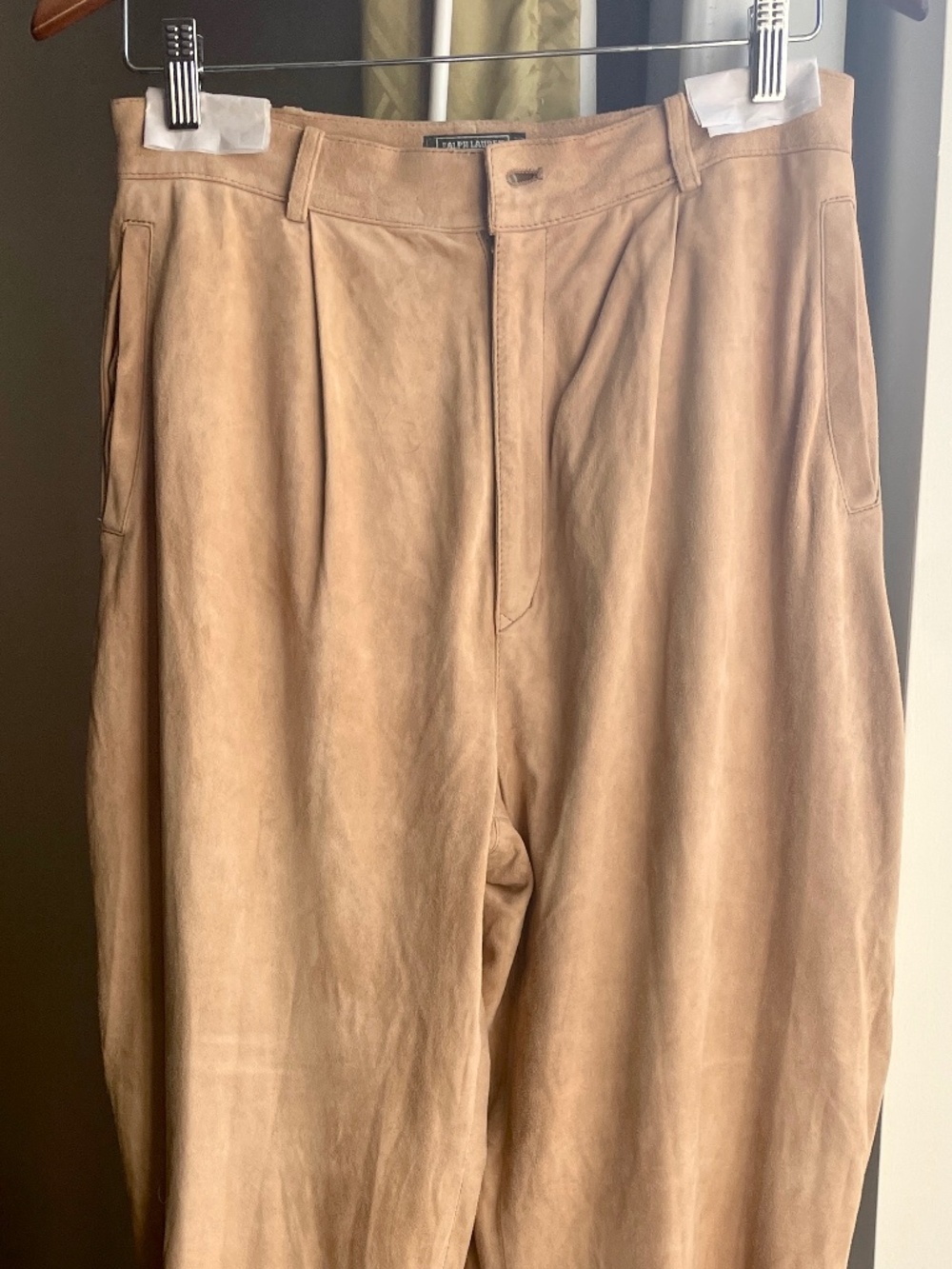 Ralph Lauren 100% soft Suede Leather straight Leg Beige Pants size 12